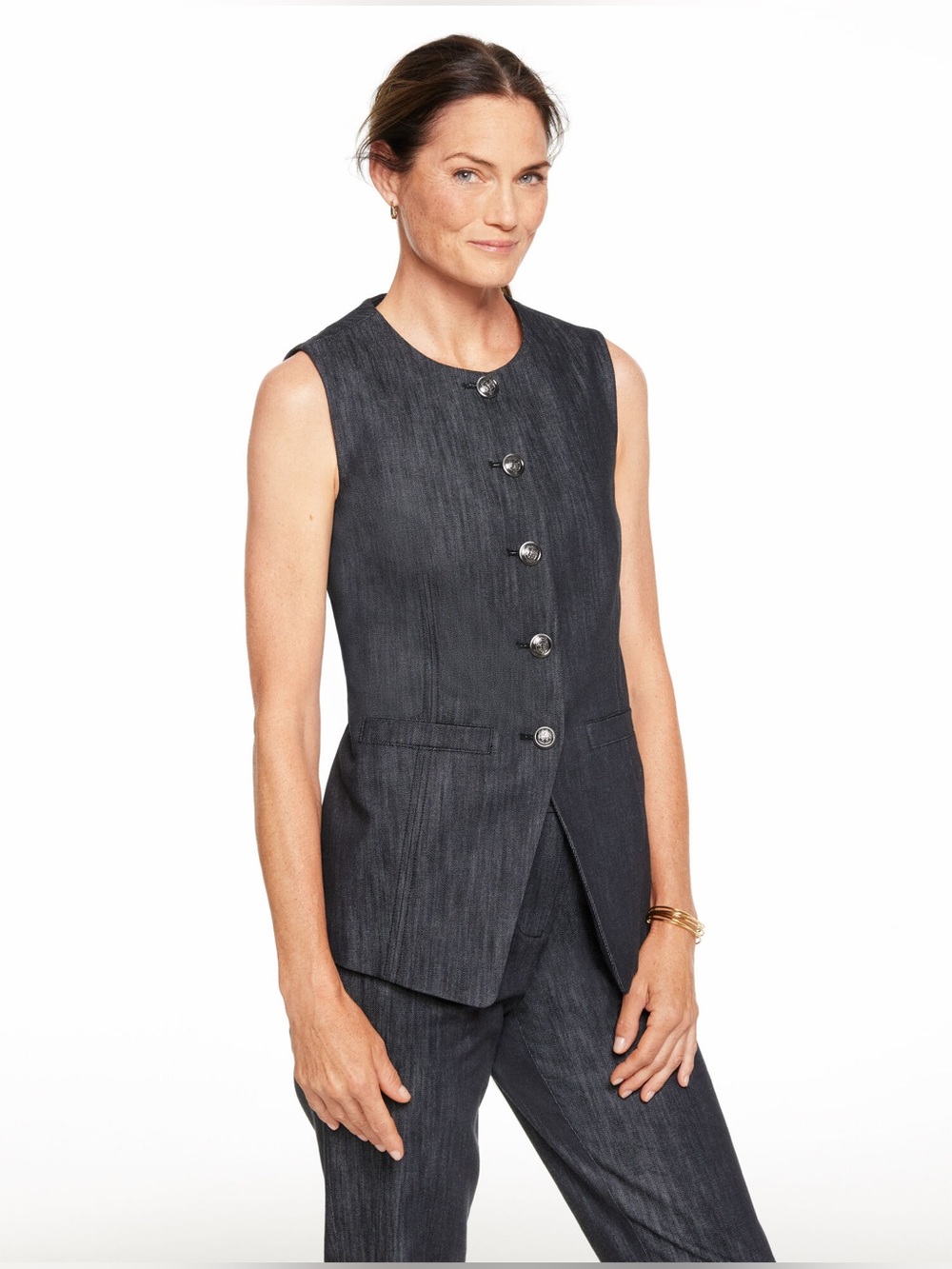 NWT TALBOTS Plus Size Refined Denim jean button vest costal preppy nautical